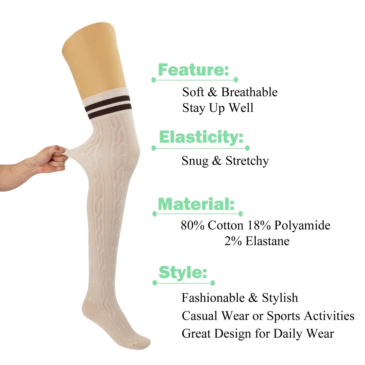 3 Pairs Over-The-Knee Thigh-High Socks for Women – Warm Boot Stockings, Soft & Stretchy Knit, US Size 5-10